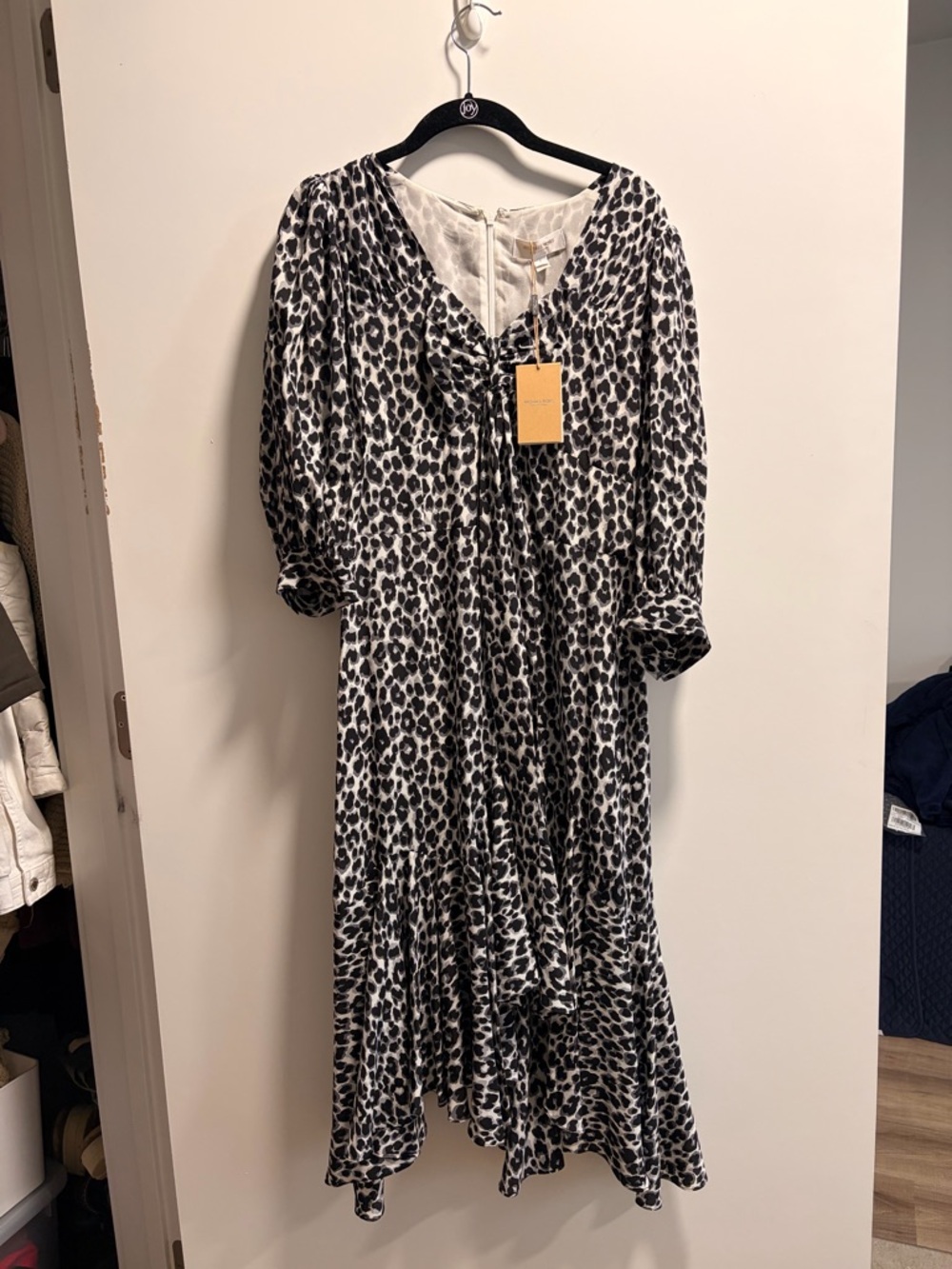 New ✨ Michael Kors Collection Silk Black and White Leopard High-Low Dress